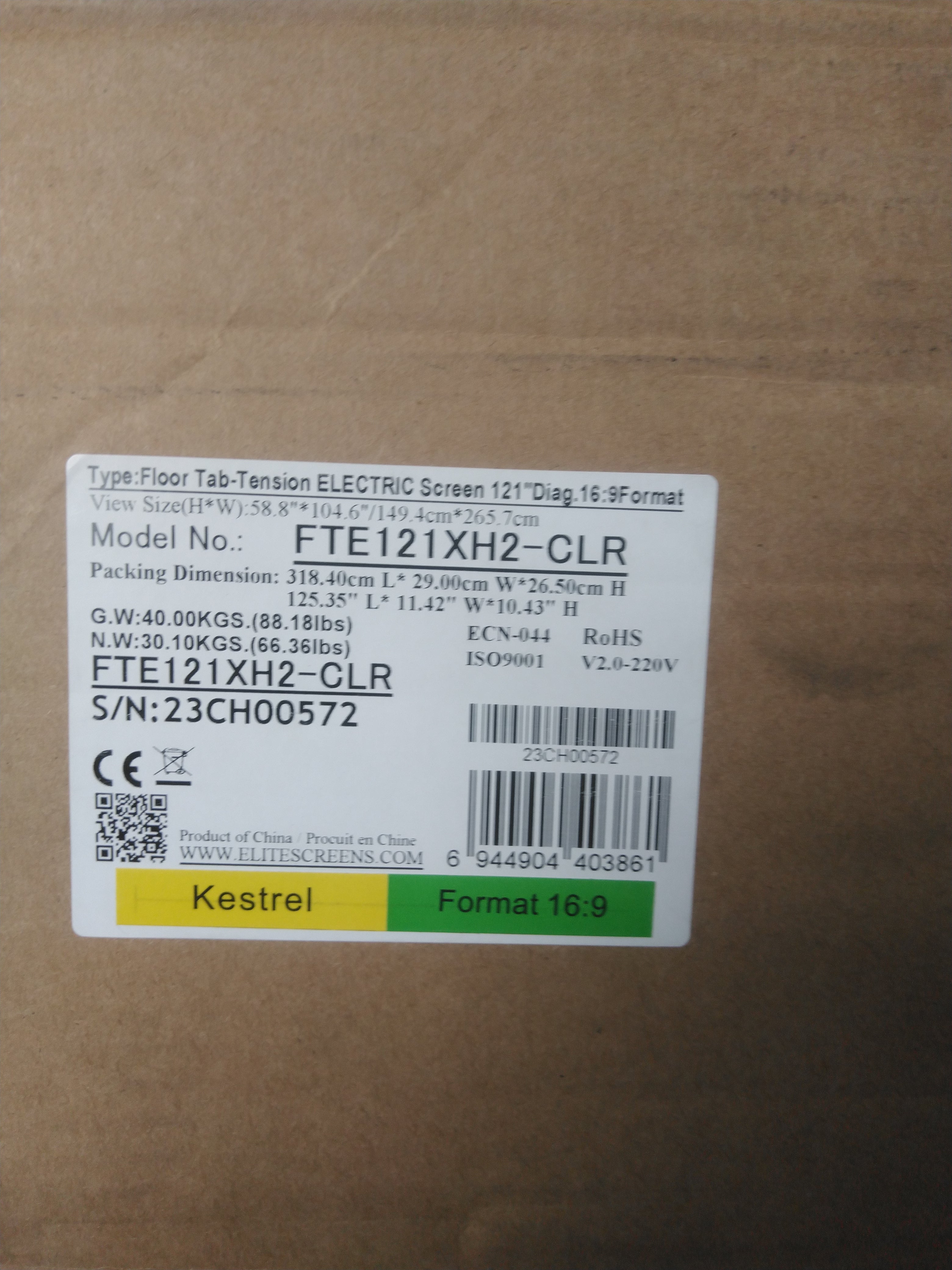 Gebruikt - Als nieuw// KESTREL TAB-TENSION FLOOR-UP 2 CLR® - 16:9 - BEELDGROOTTE :121 inch // B-FTE121XH2-CLR- SN: 23CH00572