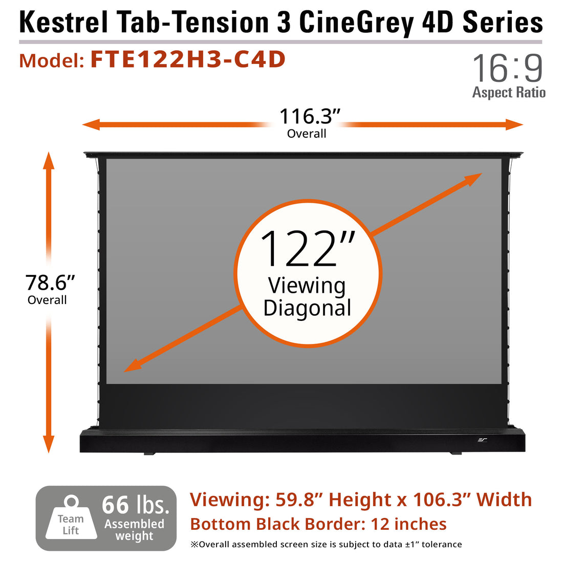 KESTREL TAB-TENSION FLOOR-UP 3 CINEGREY 4D - ELEKTRISCH LEINWÄNDE SCHAARSYSTEEM