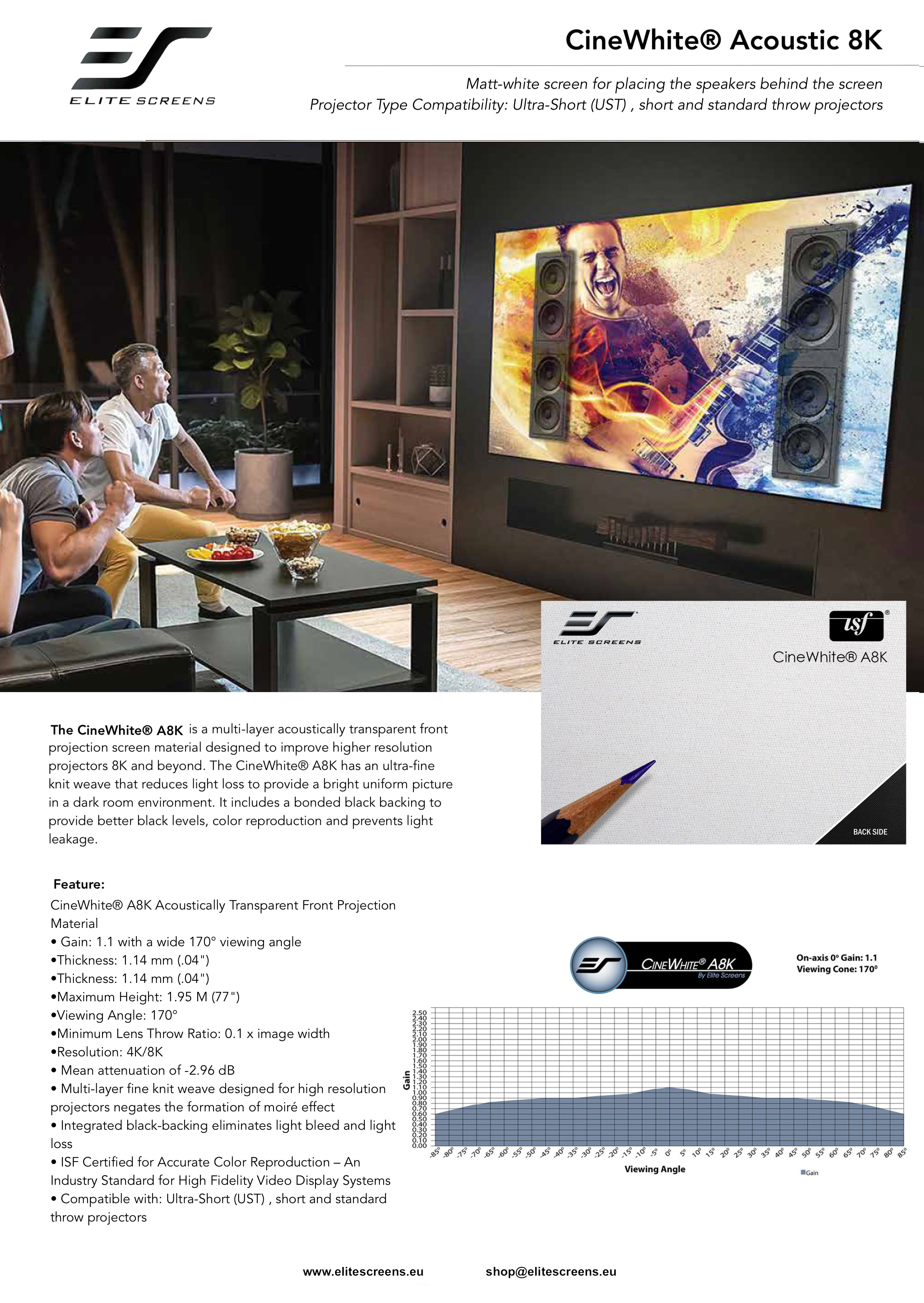 CINEWHITE® ACOUSTIC PRO 8K- VOORBEELD VAN SCHERMMATERIAAL (DIN A4)